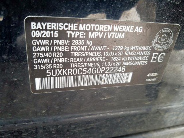 5UXKR0C54G0P22246 - 2016 BMW X5 XDRIVE35I  photo 10