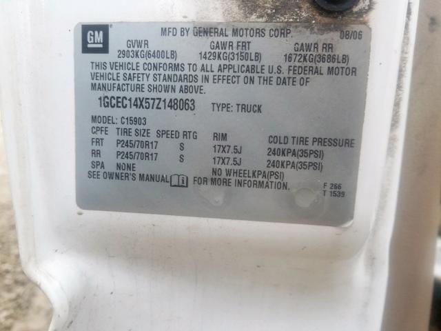 1GCEC14X57Z148063 - 2007 CHEVROLET SILVERADO C1500 CLASSIC  photo 10