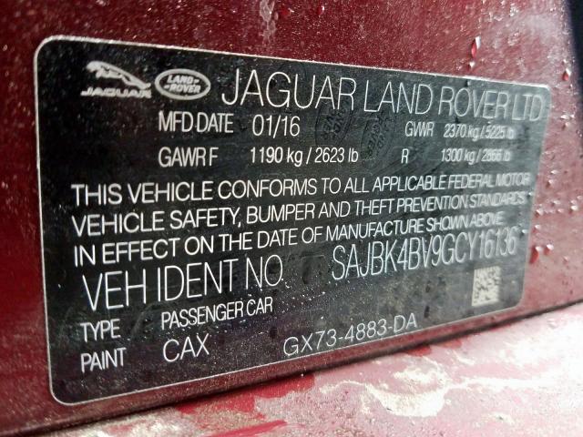 SAJBK4BV9GCY16136 - 2016 JAGUAR jaguar xf prestig  photo 10
