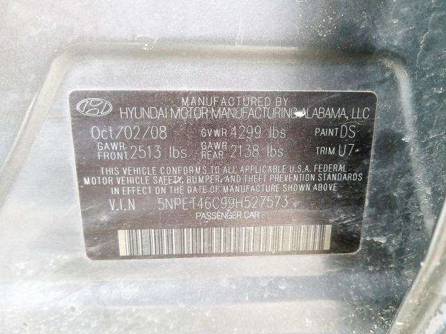 5NPET46C99H527573 - 2009 HYUNDAI SONATA GLS  photo 10