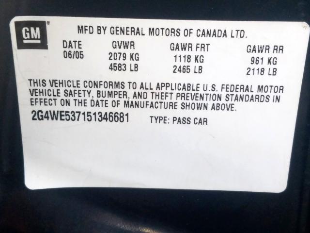 2G4WE537151346681 - 2005 BUICK LACROSSE CXS  photo 10