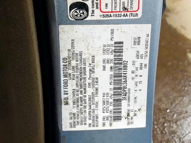 3FADP0L36AR418802 - 2010 FORD FUSION HYBRID  photo 10