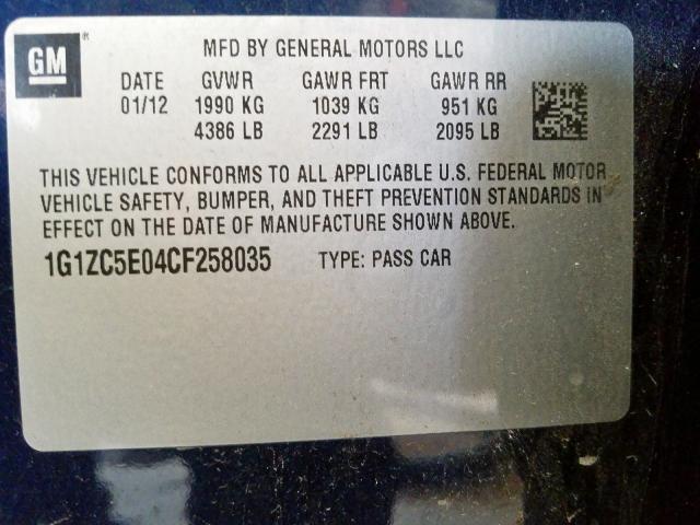 1G1ZC5E04CF258035 - 2012 CHEVROLET MALIBU 1LT  照片 10