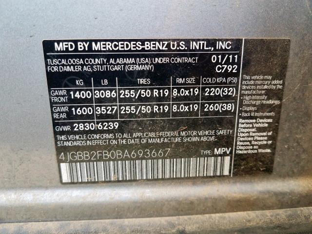 4JGBB2FB0BA693667 - 2011 MERCEDES-BENZ ML 350 BLUETEC  photo 10