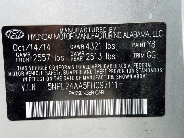 5NPE24AA5FH097111 - 2015 HYUNDAI SONATA ECO  photo 10