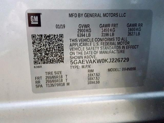 5GAEVAKW0KJ226729 - 2019 BUICK ENCLAVE ESSENCE  照片 10