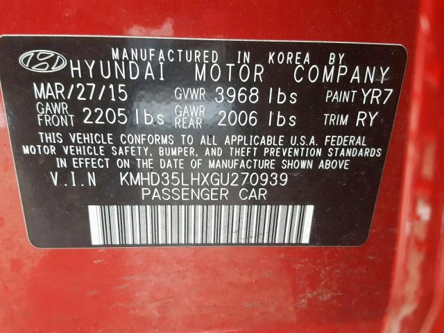 KMHD35LHXGU270939 - 2016 HYUNDAI ELANTRA GT  photo 10