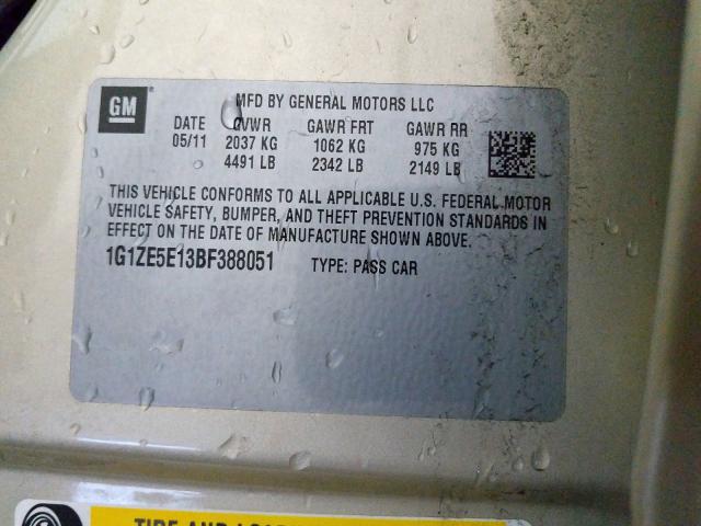 1G1ZE5E13BF388051 - 2011 CHEVROLET MALIBU LTZ  ფოტო 10