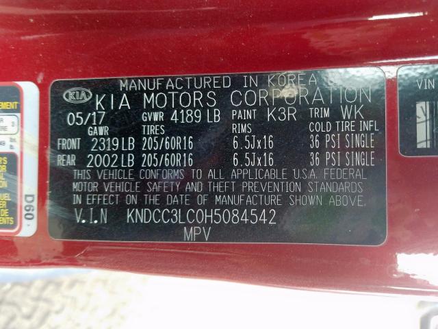 KNDCC3LC0H5084542 - 2017 KIA NIRO EX  photo 10