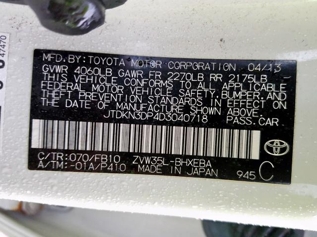 JTDKN3DP4D3040718 - 2013 TOYOTA PRIUS PLUG-IN  photo 10