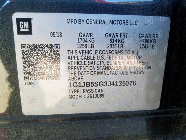 1G1JB5SG3J4135076 - 2018 CHEVROLET SONIC LS  照片 10