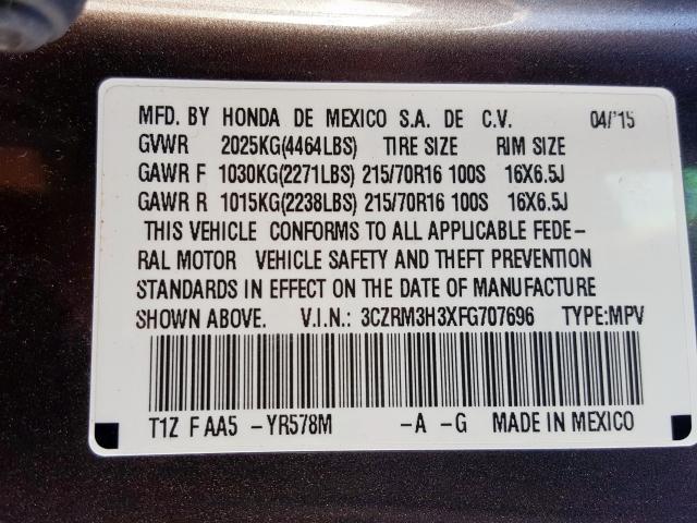 3CZRM3H3XFG707696 - 2015 HONDA CR-V LX  photo 10