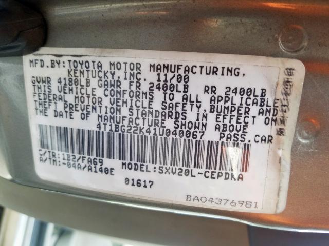 4T1BG22K41U040067 - 2001 TOYOTA CAMRY CE  photo 10