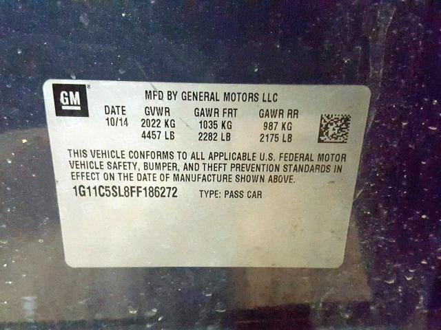 1G11C5SL8FF186272 - 2015 CHEVROLET MALIBU 1LT  照片 10