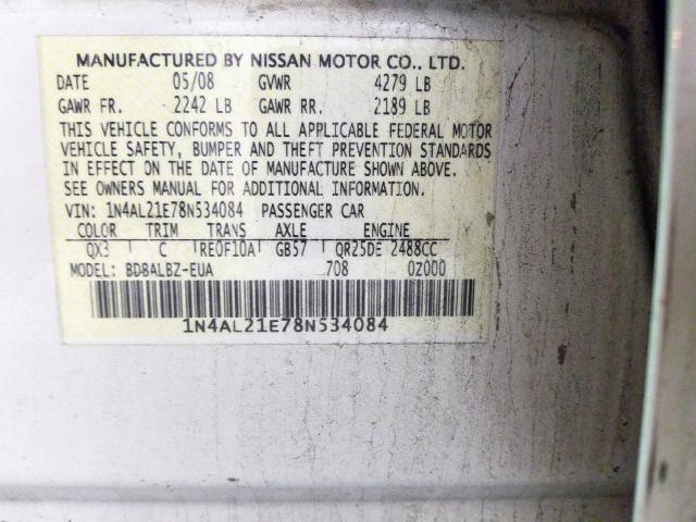 1N4AL21E78N534084 - 2008 NISSAN ALTIMA 2.5  photo 10