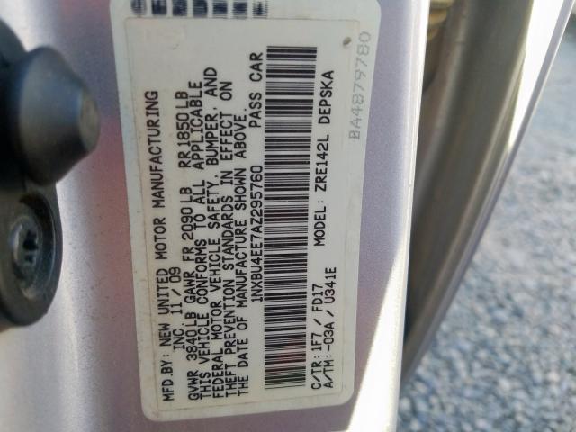 1NXBU4EE7AZ295760 - 2010 TOYOTA COROLLA BASE  照片 10
