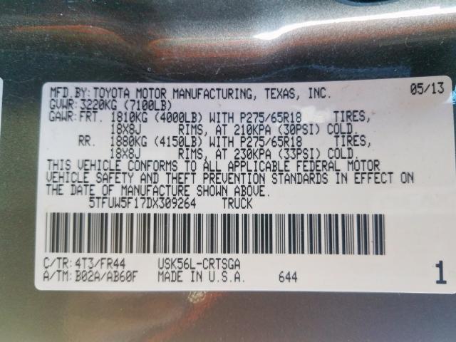 5TFUW5F17DX309264 - 2013 TOYOTA TUNDRA DOUBLE CAB SR5  photo 10