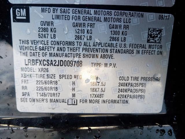 LRBFXCSA2JD009708 - 2018 BUICK ENVISION PREFERRED  photo 10