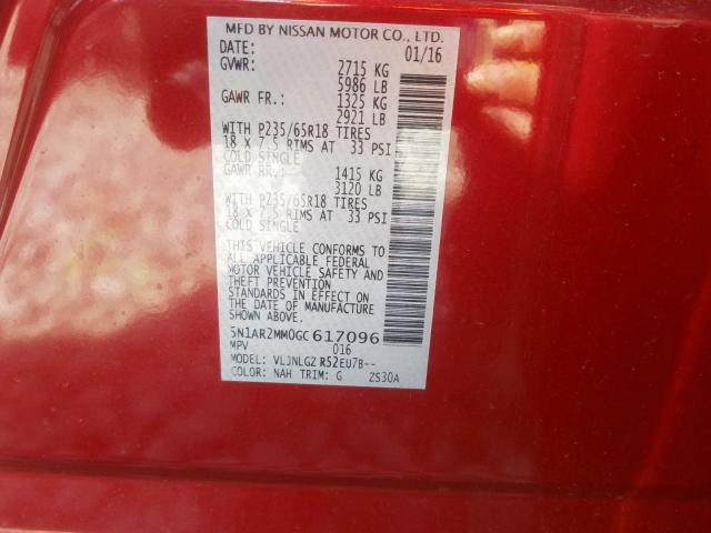 5N1AR2MM0GC617096 - 2016 NISSAN PATHFINDER S  照片 10