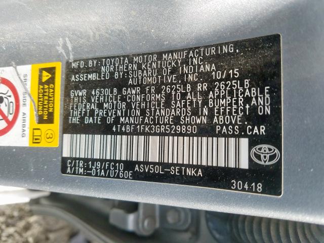 4T4BF1FK3GR529890 - 2016 TOYOTA CAMRY LE  photo 10