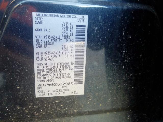 5N1AR2MM3GC632983 - 2016 NISSAN PATHFINDER S  photo 10