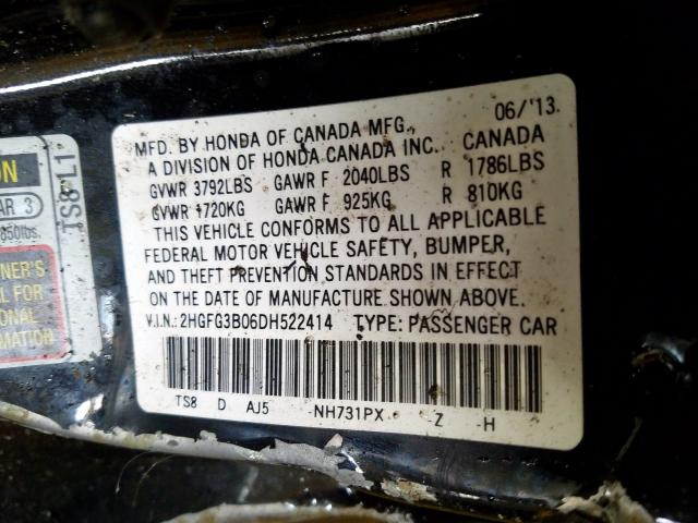 2HGFG3B06DH522414 - 2013 HONDA CIVIC EXL  照片 10