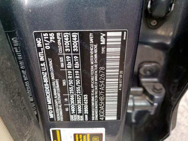 4JGDA5HB7FA542678 - 2015 MERCEDES-BENZ ML 350 4MATIC  photo 10