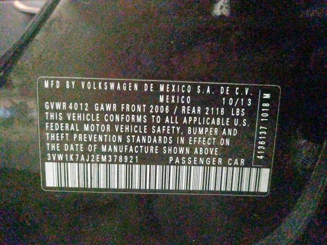 3VW1K7AJ2EM378921 - 2014 VOLKSWAGEN JETTA BASE  照片 10