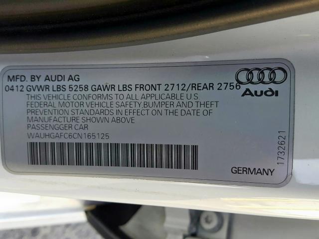 WAUHGAFC6CN165125 - 2012 AUDI A6 PRESTIGE  ფოტო 10