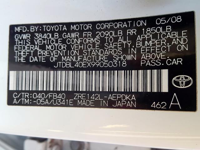 JTDBL40EX99050318 - 2009 TOYOTA COROLLA BASE  照片 10