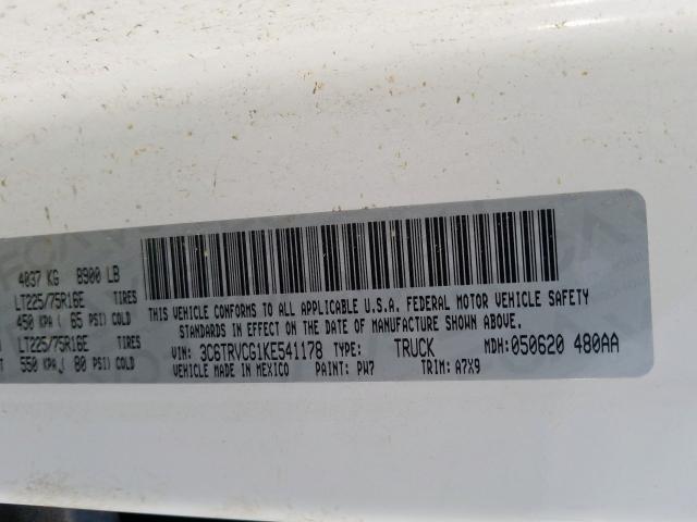 3C6TRVCG1KE541178 - 2019 RAM PROMASTER 2500 2500 HIGH  photo 10