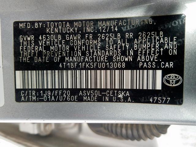 4T1BF1FK5FU013068 - 2015 TOYOTA CAMRY LE  photo 10