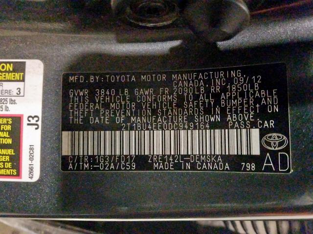 2T1BU4EE0DC949164 - 2013 TOYOTA COROLLA BASE  photo 10