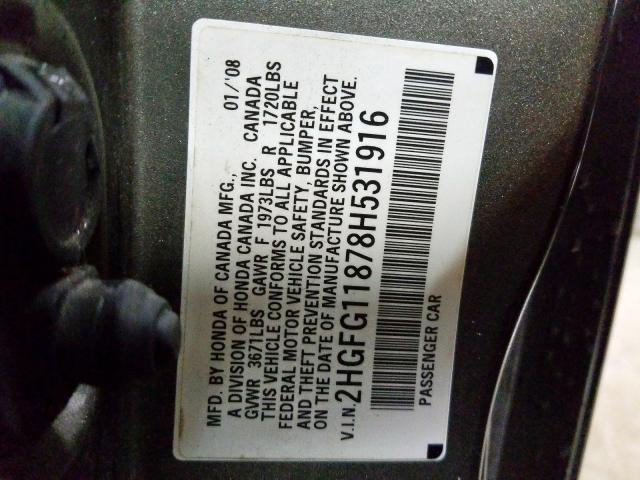 2HGFG11878H531916 - 2008 HONDA CIVIC EX  photo 10