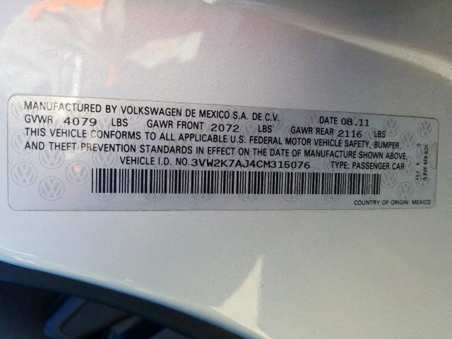 3VW2K7AJ4CM315076 - 2012 VOLKSWAGEN JETTA BASE  լուսանկար 10