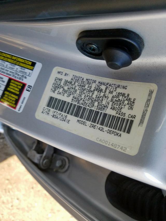 5YFBU4EE4DP139651 - 2013 TOYOTA COROLLA BASE  照片 10