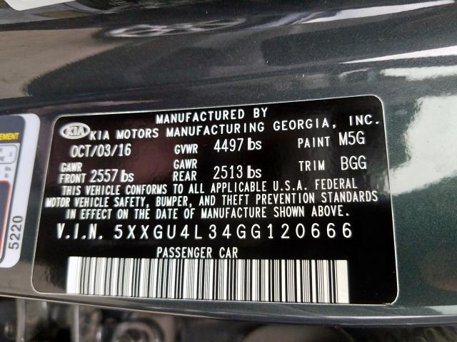 5XXGU4L34GG120666 - 2016 KIA OPTIMA EX  photo 10