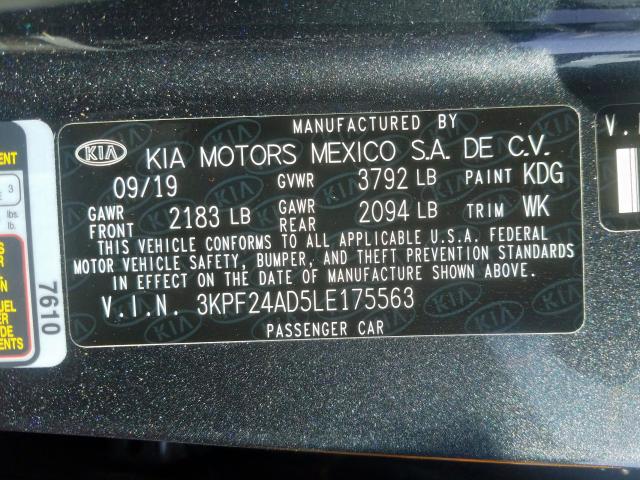 3KPF24AD5LE175563 - 2020 KIA FORTE FE  photo 10