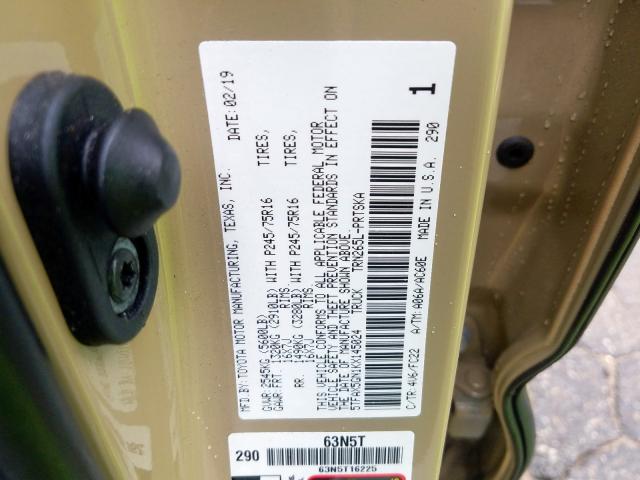 5TFAX5GN1KX145024 - 2019 TOYOTA TACOMA DOUBLE CAB  照片 10