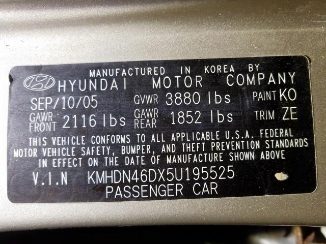 KMHDN46DX5U195525 - 2005 HYUNDAI ELANTRA GLS  photo 10