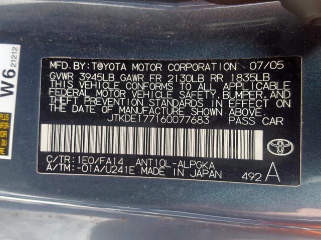 JTKDE177160077683 - 2006 TOYOTA SCION TC  ფოტო 10
