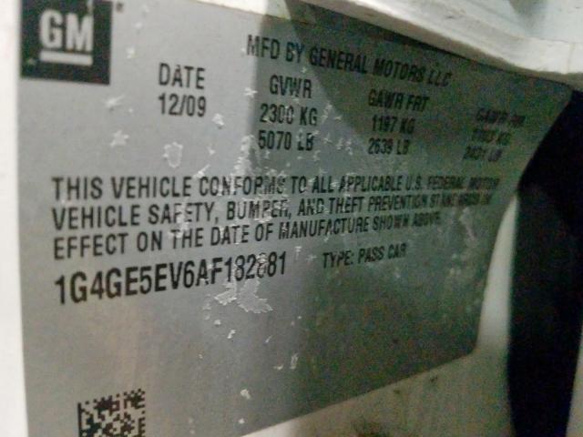 1G4GE5EV6AF182881 - 2010 BUICK LACROSSE CXS  photo 10