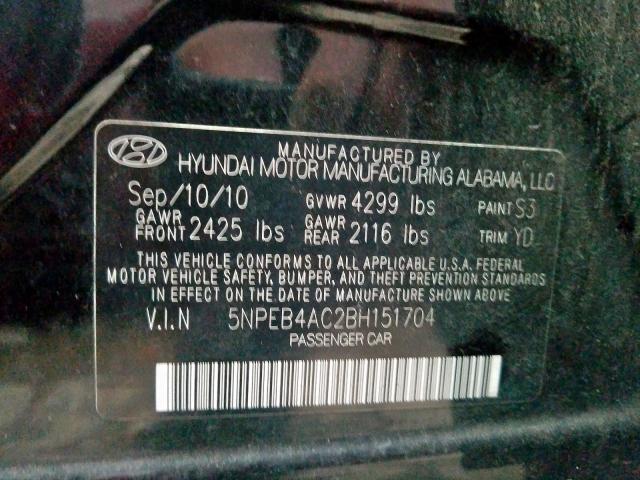 5NPEB4AC2BH151704 - 2011 HYUNDAI SONATA GLS  photo 10