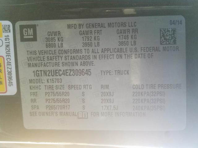 1GTN2UEC4EZ309645 - 2014 GMC SIERRA K1500 SLE  photo 10