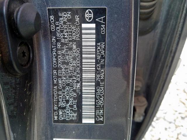 JTDBL40E49J005390 - 2009 TOYOTA COROLLA BASE  照片 10