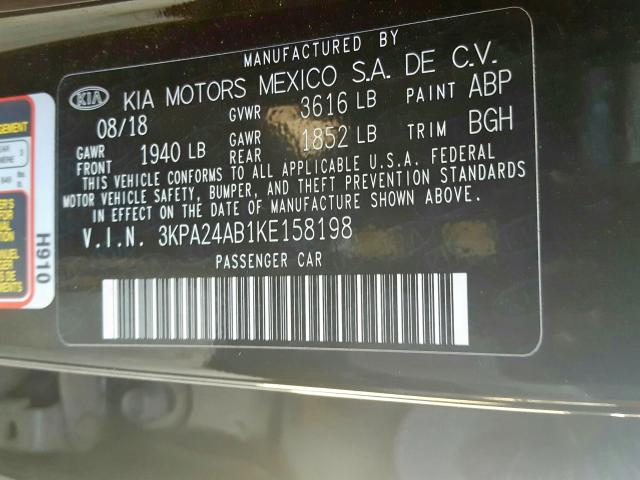 3KPA24AB1KE158198 - 2019 KIA RIO S  photo 10