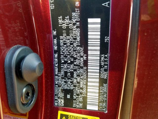 5TDKKRFH5ES005316 - 2014 TOYOTA HIGHLANDER XLE  ფოტო 10