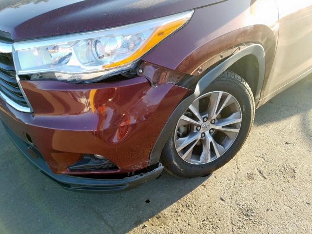 5TDKKRFH5ES005316 - 2014 TOYOTA HIGHLANDER XLE  photo 9