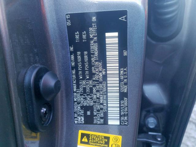 5TDJKRFH4FS166463 - 2015 TOYOTA HIGHLANDER XLE  ფოტო 10