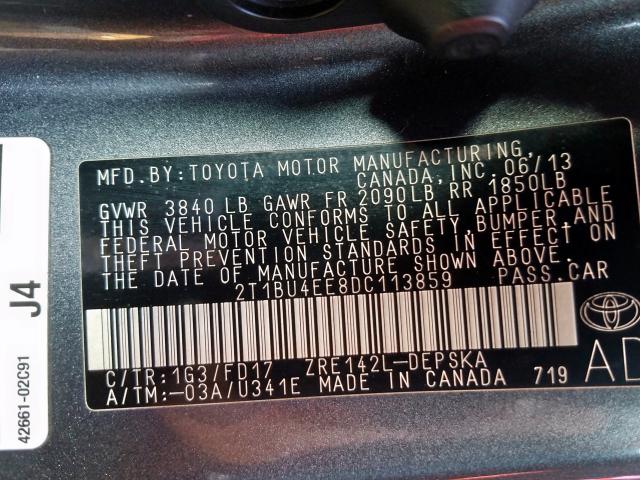 2T1BU4EE8DC113859 - 2013 TOYOTA COROLLA BASE  照片 10